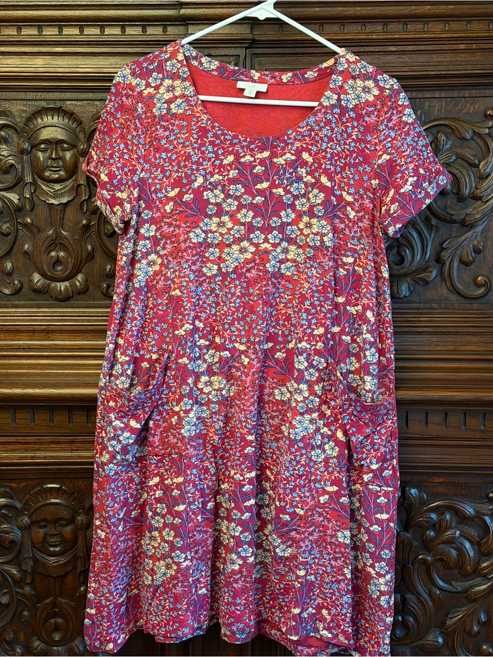 J. Jill Raspberry Floral Short Scoop-Neck Mini Dress